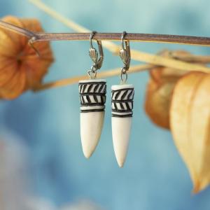 Earrings - deer antler, Twig - black