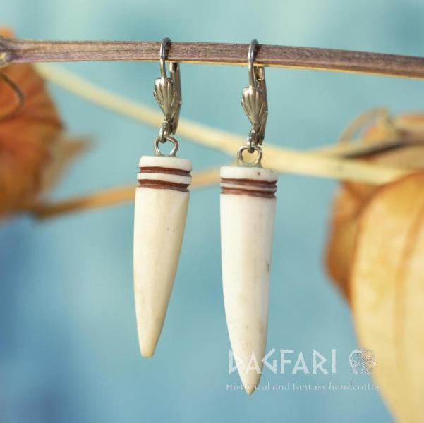 Earrings - deer antler, Lines - red