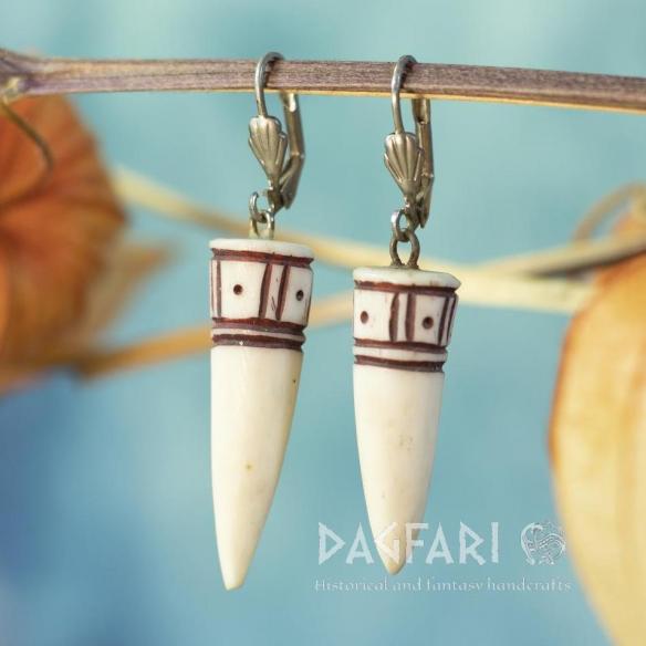 Earrings - deer antler, Dot - red