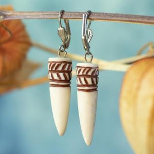 Earrings - deer antler, Twig - red