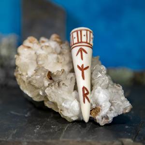 Pendant antler tip Dagfari - TYR, red, runes