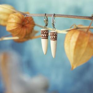 Earrings - deer antler, Twig - red 2