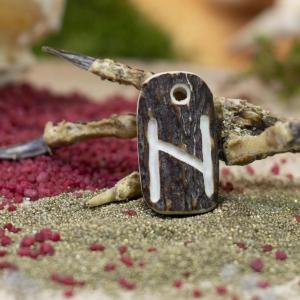 Přívěsek - Runa ,,HAGALAZ" [ h ] - Vikinský amulet z jeleního parohu
