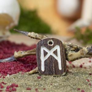 Anhänger - Rune ,,MANNAZ" [ m ] - Wikinger-Hirschgeweih-Amulett