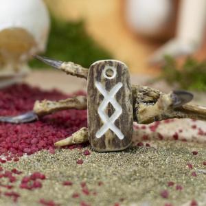 Anhänger - Rune ,,INGWAZ" [ ŋ, ng ] - Wikinger-Hirschgeweih-Amulett