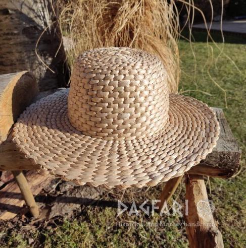 Historical straw hat, with a brim, hand-knitted from cattail