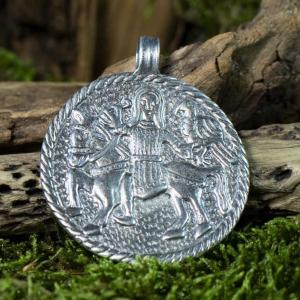 Amulet Man with a falcon from Great Moravia - silver plated