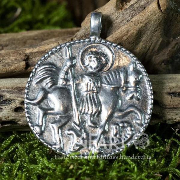 REPLICA Medallion of St. George fighting the dragon - silver plated pendant