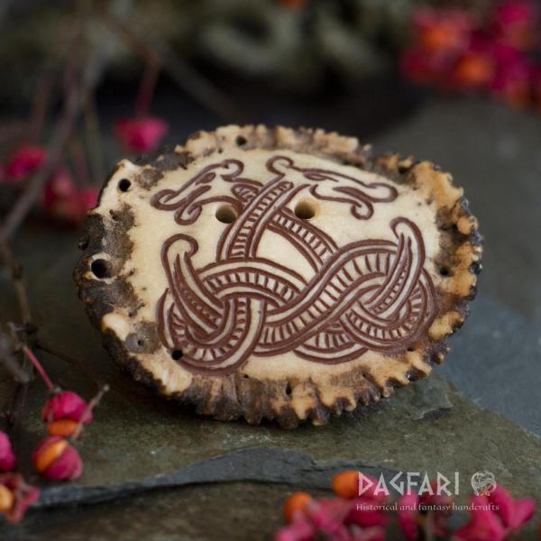 Antler Buttons Two dragons from Jelling, red