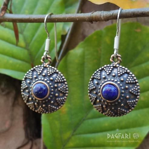 Earrings Živa - bronze with lapis lazuli stone, silver hook Ag 925/1000