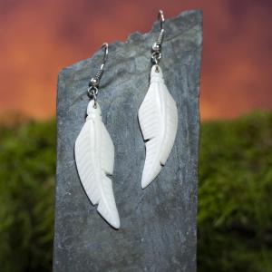 Earrings BOHO Feather - bone pendant in the shape of a feather