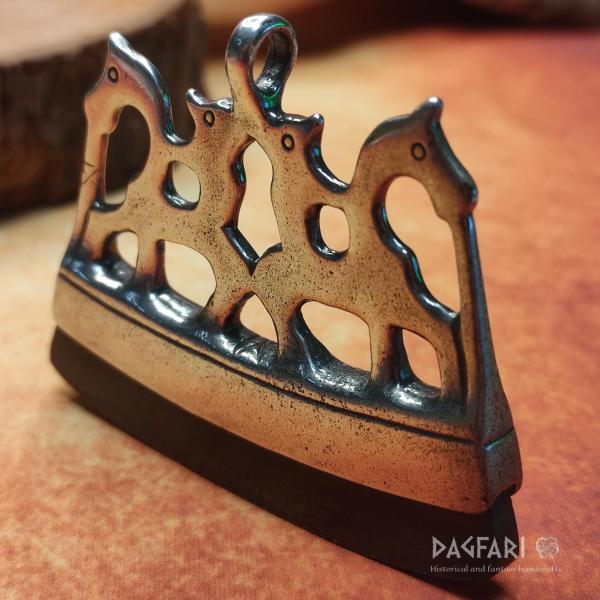 VIKING chair, Riders on horseback, ceremonial Fire striker - brass
