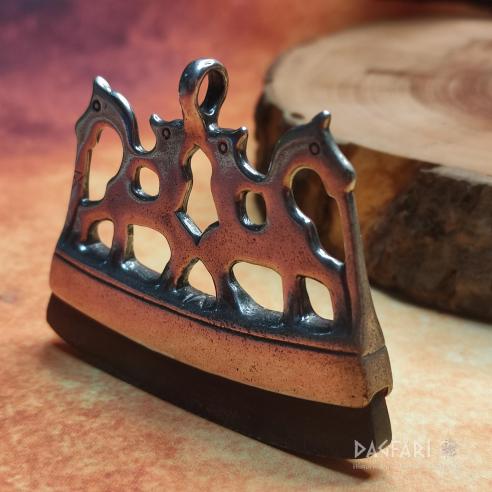 VIKING chair, Riders on horseback, ceremonial Fire striker - brass