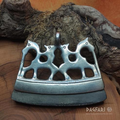 VIKING chair, Riders on horseback, ceremonial Fire striker - brass