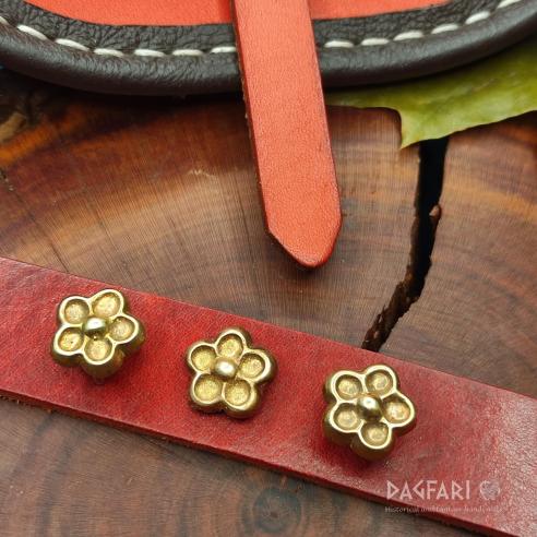 DECORATIVE BELT MOUNTS High medieval Brass decorative belt fittings Flower