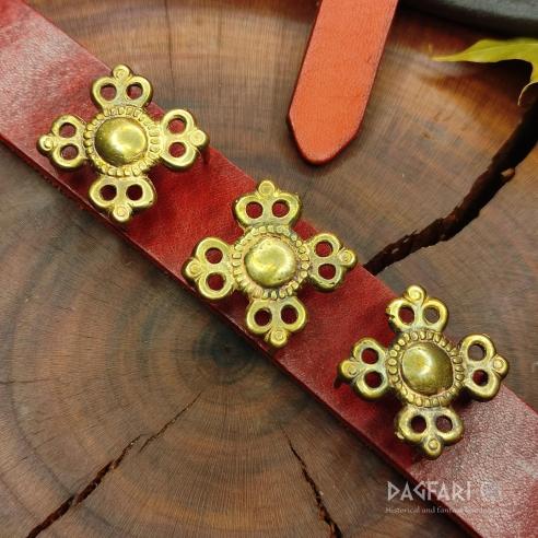 DECORATIVE BELT MOUNTS High medieval Brass decorative belt fittings Chamomile