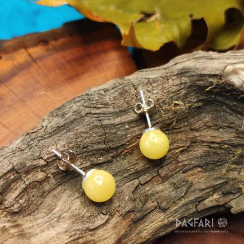 Amber earrings - round pips with silver pendant in cream colour