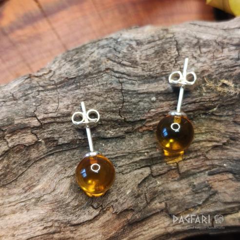 Amber earrings - round pips with silver pendant in caramel clear colour