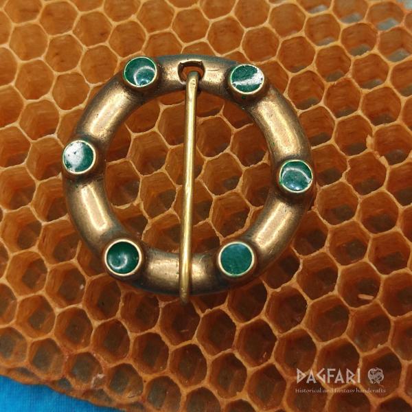 Decorative brooch for medieval clothing, green enamel - Markvart