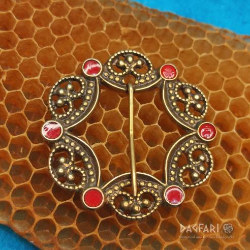 Decorative brooch for medieval clothing, red enamel - Margaret