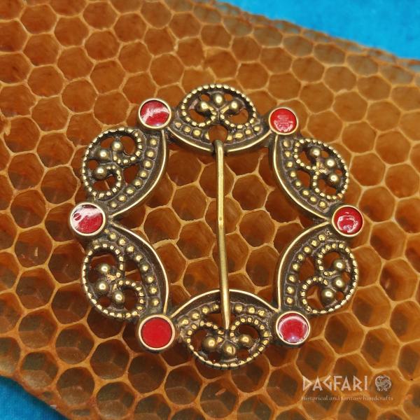 Decorative brooch for medieval clothing, red enamel - Margaret