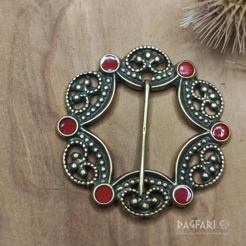 Decorative brooch for medieval clothing, red enamel - Margaret