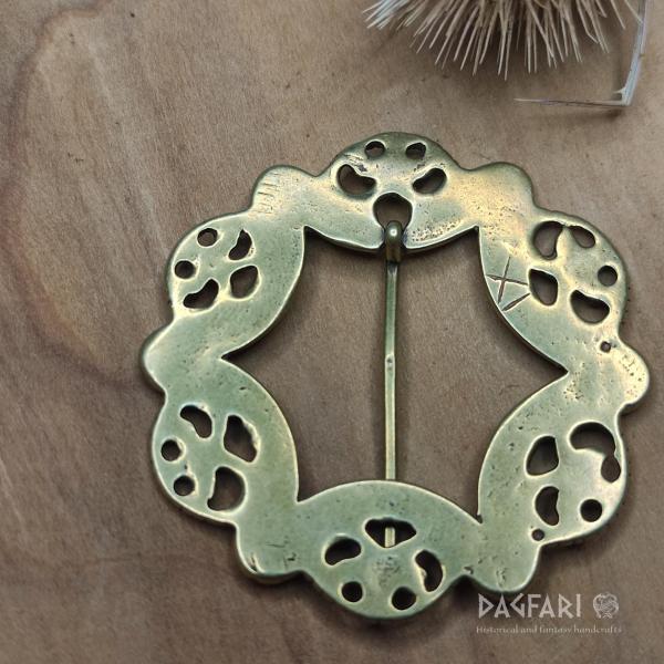 Decorative brooch for medieval clothing, red enamel - Margaret