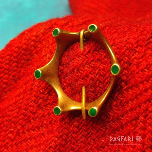 Decorative brooch for medieval clothing, green enamel - Charles