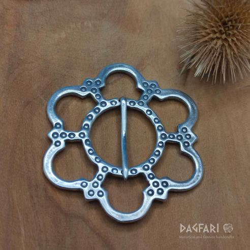 Larger silver plated decorative annular brooch for medieval clothing - Florentine