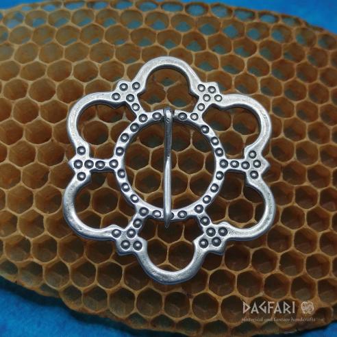 Larger silver plated decorative annular brooch for medieval clothing - Florentine