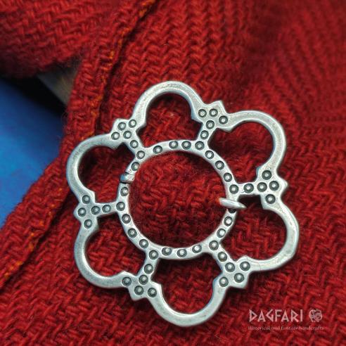 Larger silver plated decorative annular brooch for medieval clothing - Florentine