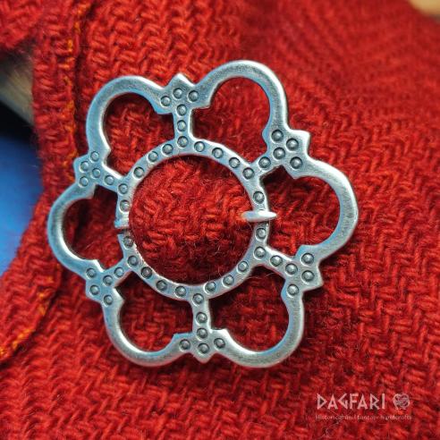 Larger silver plated decorative annular brooch for medieval clothing - Florentine