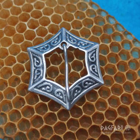 Square hexagonal silver plated brooch for the medieval clothing - Konrad