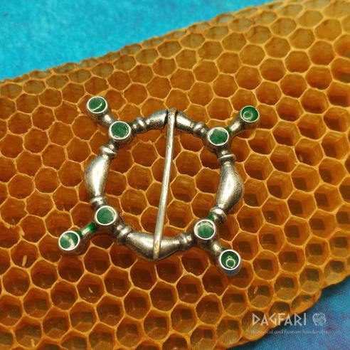 Silver plated decorative tunic brooch, green enamel - Filip