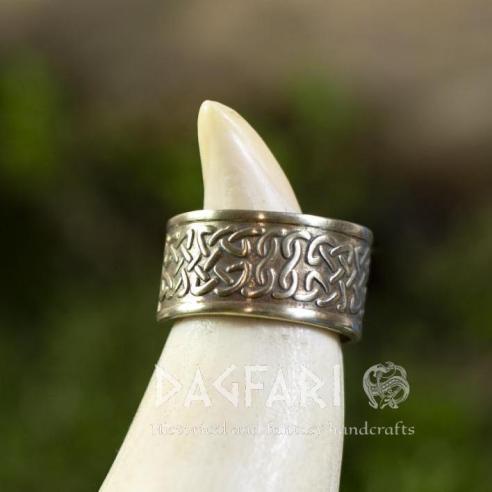 Hand wrought brass ring with medieval braid pattern