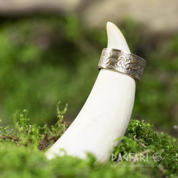 Hand wrought brass ring with knotted roots motif