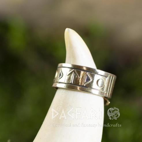 Ring with runes for physical and psychic strength - brass, hand wrought