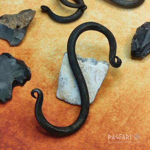 Hand forged rustic iron S - hook - black with decorative finish - larger