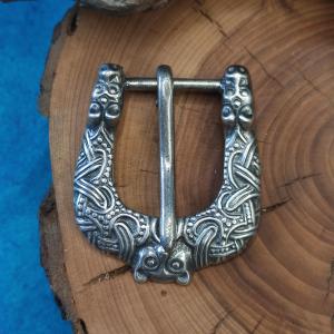 Vikinská přezka na opasek s medvědí hlavou - postříbřená