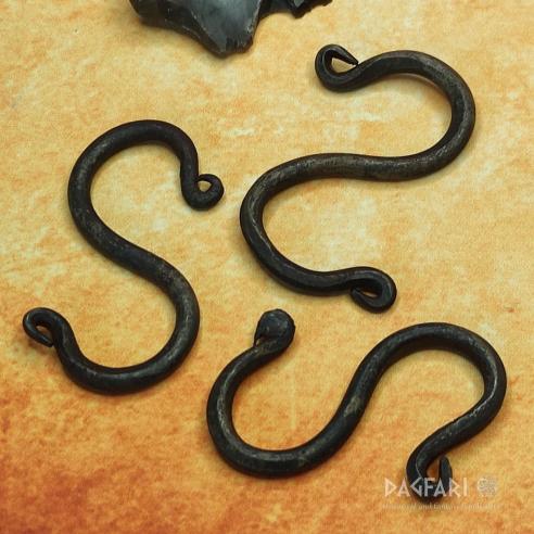 Hand forged rustic iron S - hook - black with decorative finish - smaller