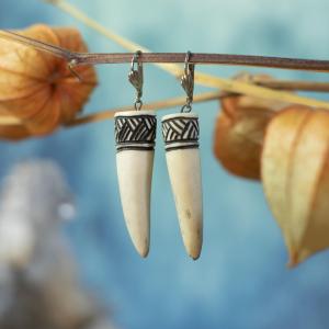 Earrings - deer antler, Tree - black 2