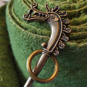 SUN DISC & SHAWL Handwoven Wool Shawl and Brass Brooch, Viking