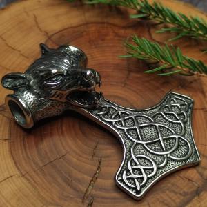 GALDER - Thor's hammer with wolf, surgical steel