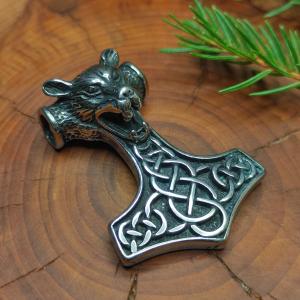 ELIS - Thor's hammer with wolf head, stainless steel