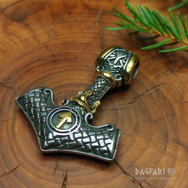 TYR - Double-sided Thor's hammer with valknut, triskele and runes