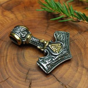 TYR - Reversible Thors Hammer mit walknut, triskele und Runen 2