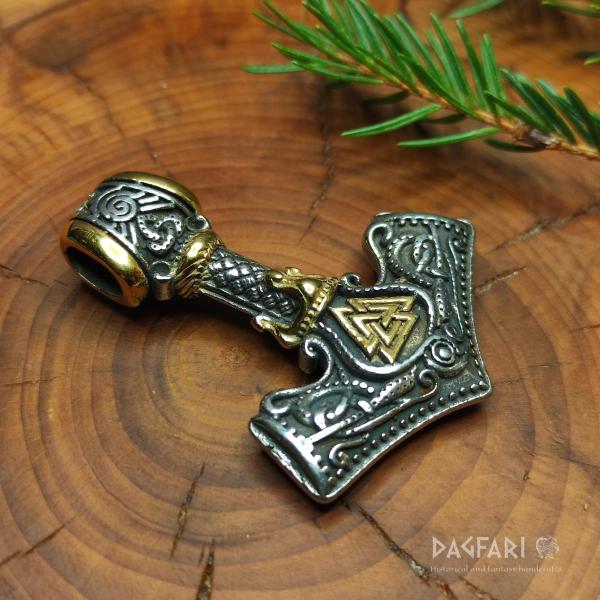 TYR - Double-sided Thor's hammer with valknut, triskele and runes