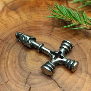 ICELAND CROSS - Hammer of Thor with wolf mouth, 316L steel