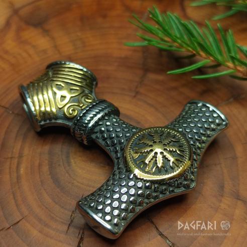 RAGNAR - Thorovo kladivo s ochrannými symboly, nerezová ocel