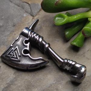 Protective symbol VALKNUT - Thunder Axe - Steel with patina